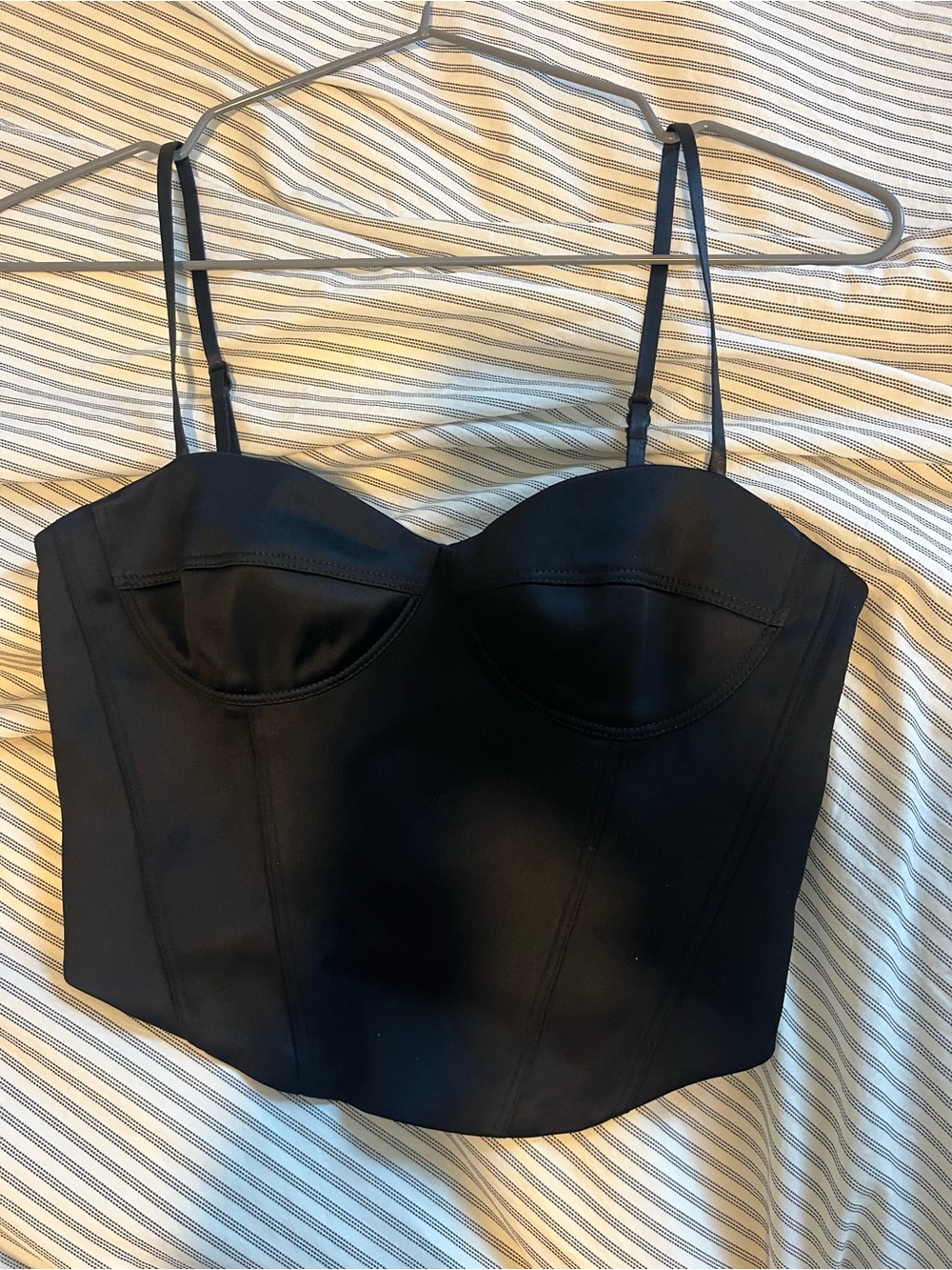 Aritzia Black Bustier Satin Top
